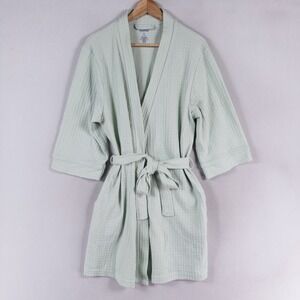 Croft & Barrow Waffle Knit Robe Womens Medium Mint Green Tie Waist Pockets Spa